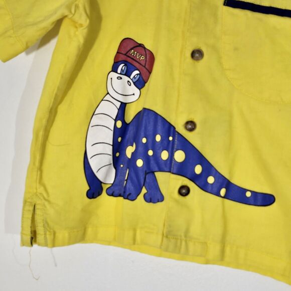 VINTAGE Baby 18M LIGHT YELLOW WITH Dianosour Button Down SHIRT By Gecko Gear - Picture 3 of 8